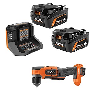 $159: RIDGID 18V SubCompact Brushless 3/8" Right Angle Drill Kit with (2) 4.0Ah Batteries & Charger at HomeDepot