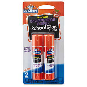 $0.50 - Elmer's Disappearing Purple School Glue Sticks, Washable, 2 Count