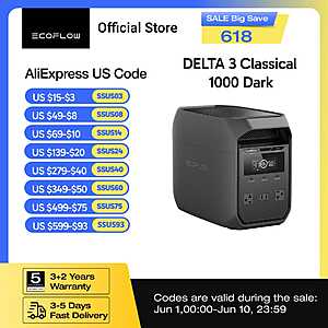 EcoFlow DELTA 3 Portable Power Station, 1024Wh LiFePO4 Battery, 1800W AC Output $341 $341.4