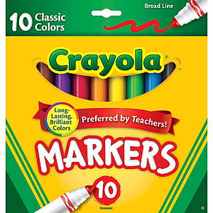 $0.97 - Crayola Broad Line Markers, 10 Ct, Back to School Supplies for Kids, Teacher Supplies, Beginner Child