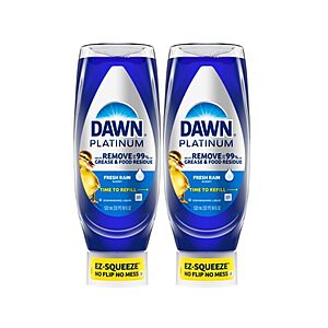 $5.58 for 2 ac FS PRIME or $35 AMZ: Dawn Platinum EZ-Squeeze Dish Soap, Dishwashing Liquid, Fresh Rain, 2x18oz Bundle