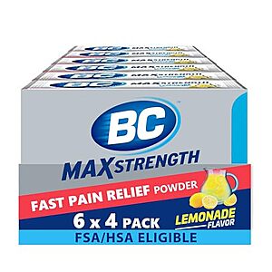 6-Packs BC Max Strength Headache Pain Relief Powder (Lemonade) $6.92 w/ S&S + Free Shipping w/ Prime or on $35+