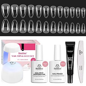 [Prime] Beetles Short Almond Press-On DIY Kit w/ 576 Clear Nails, Mini UV Lamp, Glue, & More $11.99 + Free Shipping