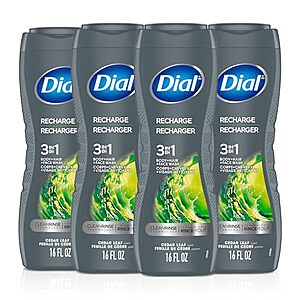 [SnS] $15.20* | 4-Pack 16-Oz Dial Recharge Men 3-in-1 Body, Hair & Face Wash (Cedar Leaf Scent) at Amazon ($3.80 each)