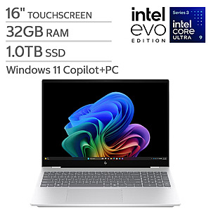 Costco.com HP OmniBook 7 16" Touchscreen Laptop - Intel Core Ultra 9 Series 3 - Copilot+ PC - 2K (2048 x 1280) OLED - 32GB Memory - 1TB SSD - Windows 11 Home $1499.99