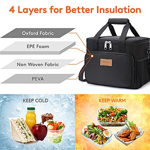 $8 FS Prime or $35 Amazon Lifewit Medium Lunch Bag, Insulated Lunch Box, Soft Cooler Cooling Tote Black 12-Can (9L)
