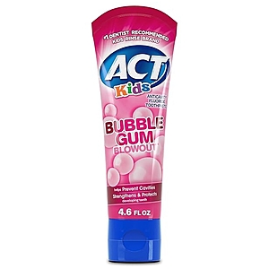 ACT Kids Anticavity Fluoride Toothpaste 4.6 oz. Bubble Gum Blowout $1.59 w/s&s YMMV