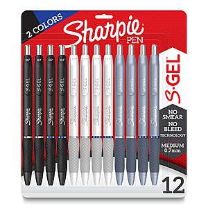 $4.87 Free Walmart Pick Up Sharpie S-Gel, Gel Pens, Medium Point (0.7mm), Black and Blue Gel Ink Pens, 12 Count