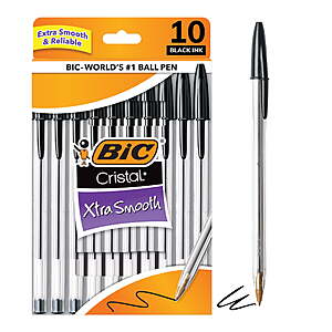 BIC Cristal Xtra Smooth Medium Point Ball Pen, 1.0 mm, 10-Count (Black, Red, or Blue - $0.97)