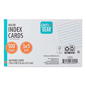$0.72 - Pen+Gear Index Cards, 3" x 5", White, 100 Count (Ruled or Blank)