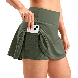 SANTINY Skorts for Women Pleated Tennis Golf Skirts High Waisted Stretch Athletic Skorts Pockets for Pickball(Grey Sage-M) $13.99