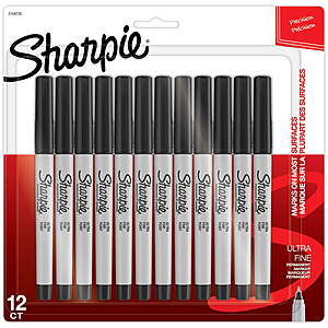 REGIONAL $7.08 WALMART Sharpie Permanent Markers, Ultra Fine Point, Black, 12 Count