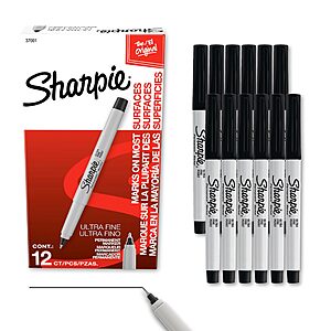 $7.08 AMAZON Sharpie Permanent Markers, Ultra Fine Tip, Black, 12 Count
