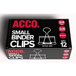 Staples: 12-ct ACCO Small Binder Clips (0.31") for $0.63 (free ship to store)