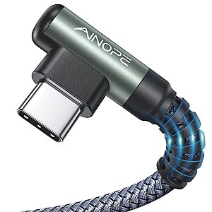 2-Pack 6.6' AINOPE USB-A to USB-C Right Angle 90° Nylon Braided Fast Charging Cable $6.69 + Free Shipping w/ Prime or on $35+