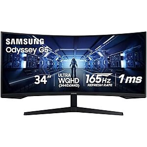 $264.99* | 34″ Samsung Odyssey G5 3440x1440 165Hz Curved Ultrawide Monitor at Amazon