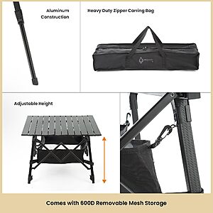 Arrowhead Outdoor 39" Aluminum Folding Camp Roll-Up Table w/ Adjustable Height & Mesh Storage $41.89 + Free Shipping