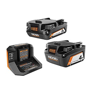 RIDGID 18V Lithium-Ion (1) 4.0 Ah Battery, (1) 2.0 Ah Battery, and 18V Charger $72