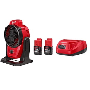 Milwaukee M12 12-Volt Lithium-Ion Cordless Jobsite Fan with M12 Compact 2.0 Ah Battery (2-Pack) Starter Kit and Charger $119