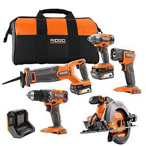 Ridgid 18V Cordless 5-Tool Combo Kit with (2) 4.0 Ah Batteries, Charger, Tool Bag, and Accessories $299