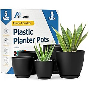 $7.20* | 5-Pc Lifemaster Stackable Plant Pots w/ Multi Drainage Holes at Amazon