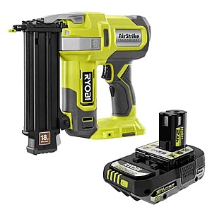 Ryobi ONE+ 18V 18-Gauge Cordless AirStrike Brad Nailer with 2.0 Ah HIGH PERFORMANCE Battery $149