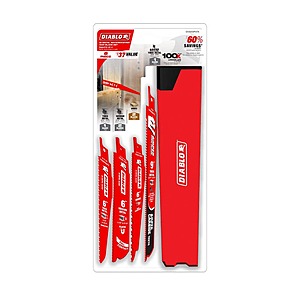 6 piece DIABLO Bi-Metal and AMPED Carbide 9 in. 8 TPI Thick Metal Reciprocating Saw Blade Set, $11.79, FS, Home Depot