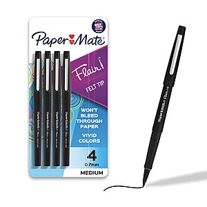 4 Count Paper Mate Flair Felt Tip Pens, Medium Point (0.7mm,Black) $4.36 + Free S&H w/ Prime or $35+