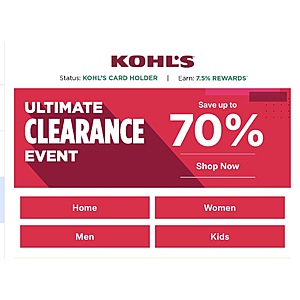 Kohl’s Ultimate Clearance Event Save up to 70% Off