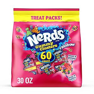 [SnS, AC] $28 | 4 × 60-Pack 0.5-Oz Nerds Gummy Clusters (Rainbow) ($7 each) at Amazon