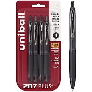 4-Pack Uni-Ball 207+ Retractable Gel Pens (Black, 0.5mm) $4.26 w/ S&S + Free Shipping w/ Prime or on orders over $35