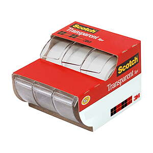 $3.22 FS WALMART+ Scotch Transparent Tape Dispenser Tape, Clear, 3/4 in x 300 in, 3 Dispensers