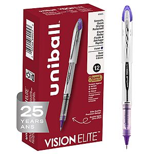 12-Pack Uni-Ball Vision Elite Rollerball Pens Bold Point 0.8mm (Violet) $14.45 ($1.20 Ea) w/ S&S + Free Shipping w/ Prime or on $35+