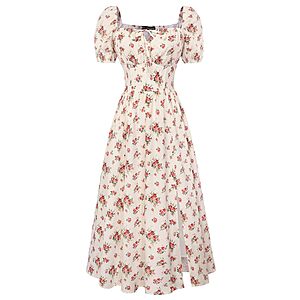 Scarlet Darkness Summer Spring Split Floral Corset Midi Dress with Pockets $29.91