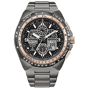 Citizen Men's Eco-Drive Promaster Skyhawk Watch, Gray Stainless Steel Bracelet, Black Dial, Atomic Timekeeping, Chronograph with Perpetual Calendar (Model: JY8146-54E) $717.5