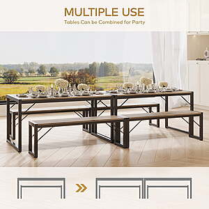 $91 Shipped WALMART by Lofka 3-Piece Breakfast Nook Dining Table Set for 4 with Two Benches for 4 for Kitchen Gray Board