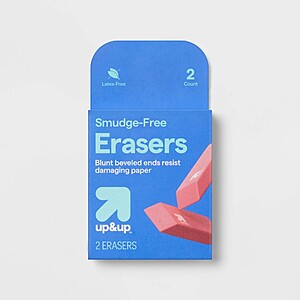 Smudge Free Erasers 2ct - up&up™: Multicolor Hard Rubber, Block Erasers for Pencils $0.49