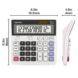 $9 FS Walmart+ by Deli 12-Digit Desktop Calculator, Battery & Solar Powered Standard Calculator with Extra Large LCD Display for Office Business School