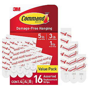 $2.99: Command Refill Strips, White, 8 Small, 4 Medium & 4 Large Value Pack at Staples + Free Pickup