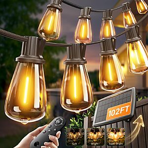 102ft Addlon Outdoor Solar Waterproof String Light w/ Remote $20 + Free S/H