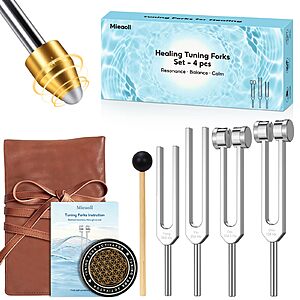 Mieaoll Tuning Forks for Healing Set, 128Hz, 136.1Hz, 256Hz, 384Hz $16.99