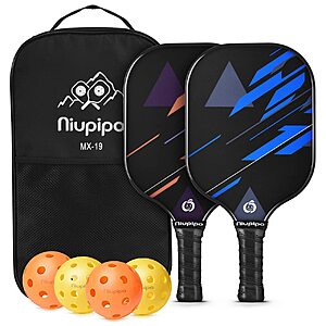 niupipo Pickleball Paddles, Lightweight Pickleball Rackets w/Fiberglass Surface, Pickleball Set of 4 Balls and 1 Pickleball Bag $20.99