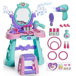 Lehoo Castle Toddler Vanity Table and Chair Set with Mirror Light Music $28.87