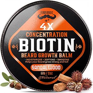 FEBOTE Biotin Beard Growth Balm for Men – Conditioning Balm with Castor, Shea & Jojoba Oils Sandalwood Scent – 2 oz Grooming Kit $12.64