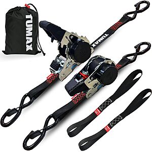 TUMAX Retractable Ratchet Straps 2-Pack, 1" x10ft 1500lbs Cargo Tie Downs $19.79