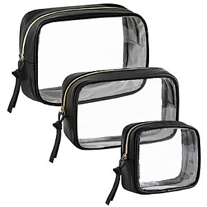 Vorspack Travel Toiletry Bag for Women, 3 Pack Clear Makeup Bags, Black $6.99