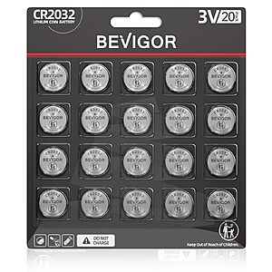 BEVIGOR 2032 Battery CR2032 Lithium 3V Coin Battery 20 Pack Compatible with AirTag for Child Safety, Suitable for Key Fobs, Smart Sensors, Scales, Candles and More $3.29
