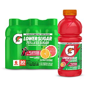 [S&S] 6 Pack 20 Oz Gatorade Lower Sugar Sports Drink (Fruit Punch) $3.77 + Free S&H w/ Prime or $35+