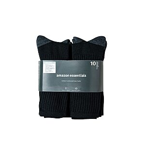 Amazon Essentials Men's Cotton Crew Athletic Moisture Wicking Sports Socks with Cushioned Sole, 10 Pairs, Black, 6-12 $10.37