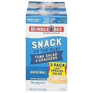 3-Pack 3.5-Ounce Bumble Bee Snack on the Run Original Tuna Salad Kit w/ Crackers $3.35 w/ S&S + Free Shipping w/ Prime or on $35+
